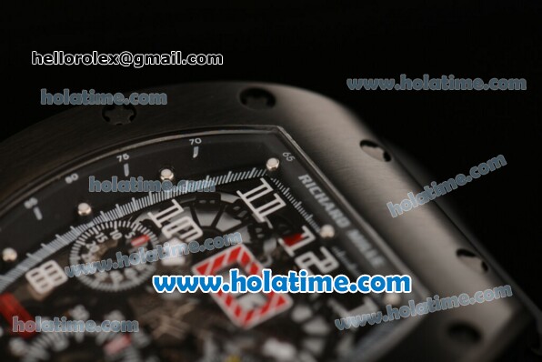 Richard Mille Felipe Massa Flyback Chrono Swiss Valjoux 7750 Automatic PVD Case with Numeral Markers Skeleton Dial and Black Rubber Bracelet - Click Image to Close